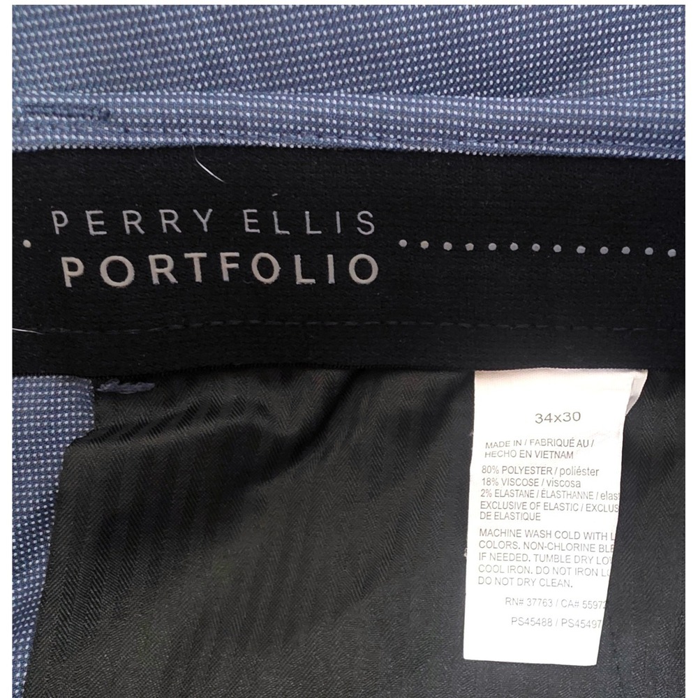 Perry Ellis Portfolio Mens Blue Flat Front Flex Stretch Dress Pants 34x30 - Picture 5 of 5